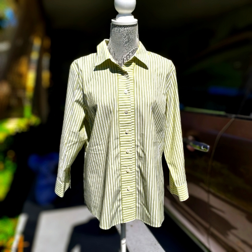 Talbots Green & White Button Down Shirt-size 14